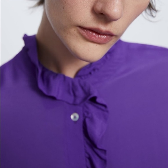 Zara purple flowy Viscose blouse shirt designer clone - Picture 10 of 16
